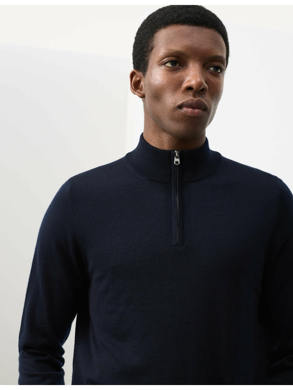 Marks & Spencer Pullover mit kurzem Reißverschluss aus reiner, extra feiner Merinowolle von Marks & Spencer marineblau