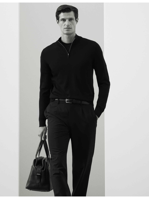 Marks & Spencer Pullover mit kurzem Reißverschluss aus reiner, extra feiner Merinowolle von Marks & Spencer schwarz