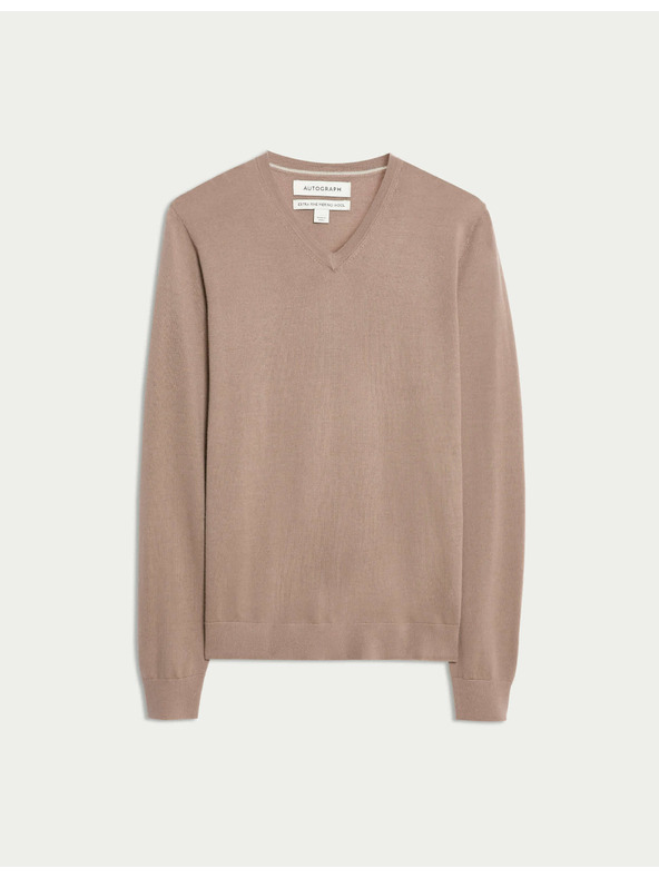 Marks & Spencer V-Ausschnitt Pullover aus reiner, besonders feiner Merinowolle von Marks & Spencer braun