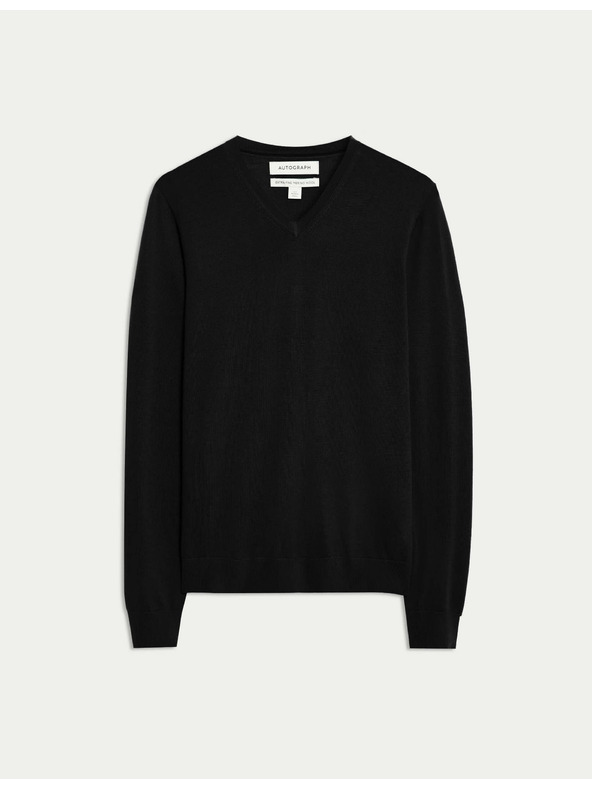 Marks & Spencer V-Ausschnitt Pullover aus reiner, besonders feiner Merinowolle von Marks & Spencer schwarz