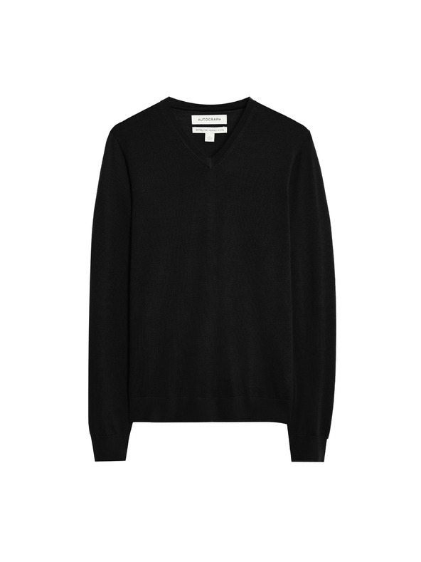 Marks & Spencer V-Ausschnitt Pullover aus reiner, besonders feiner Merinowolle von Marks & Spencer schwarz