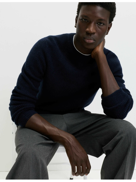 Marks & Spencer Gerippter Pullover mit Rundhals, aus extrem weicher Wollmischung Marks & Spencer navy