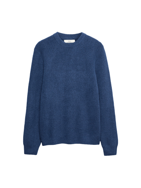 Marks & Spencer Gerippter Pullover mit Rundhals, aus extrem weicher Wollmischung Marks & Spencer navy