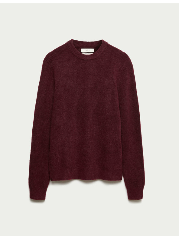 Marks & Spencer Gerippter Pullover mit Rundhals, aus extrem weicher Wollmischung Marks & Spencer rot