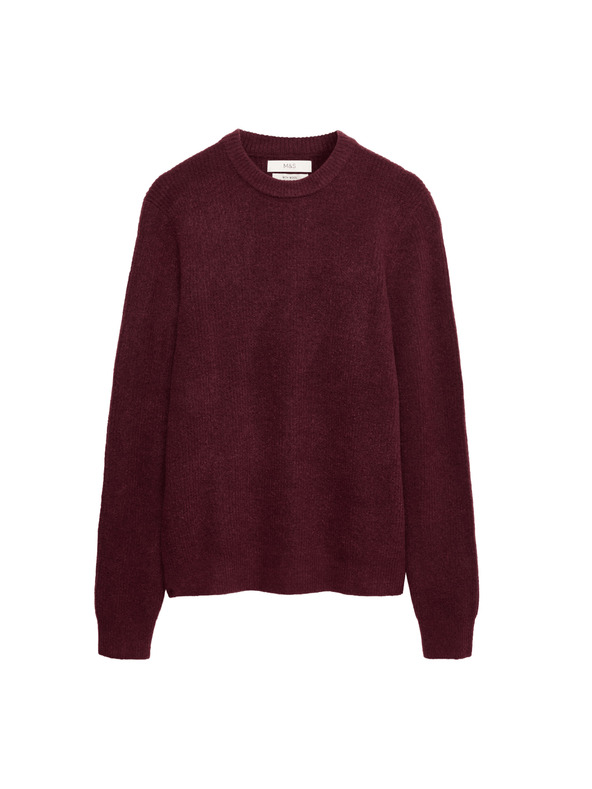 Marks & Spencer Gerippter Pullover mit Rundhals, aus extrem weicher Wollmischung Marks & Spencer rot