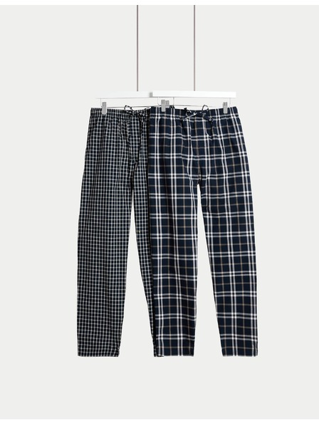 Marks & Spencer Karierte Pyjama-Hose aus reiner Baumwolle, 2er-Pack von Marks & Spencer in marineblau