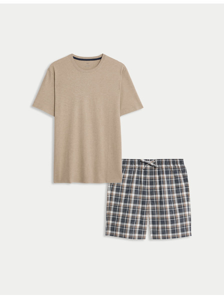 Marks & Spencer Neutrale karierte Pyjama-Garnitur aus reiner Baumwolle von Marks & Spencer in creme