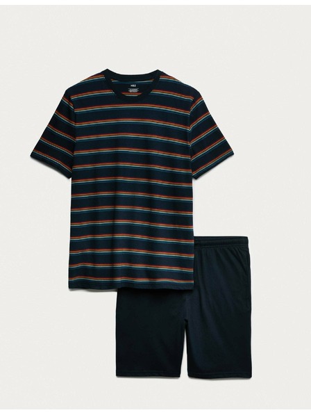 Marks & Spencer Pyjama-Garnitur mit Regenbogenstreifen aus reiner Baumwolle von Marks & Spencer in marineblau