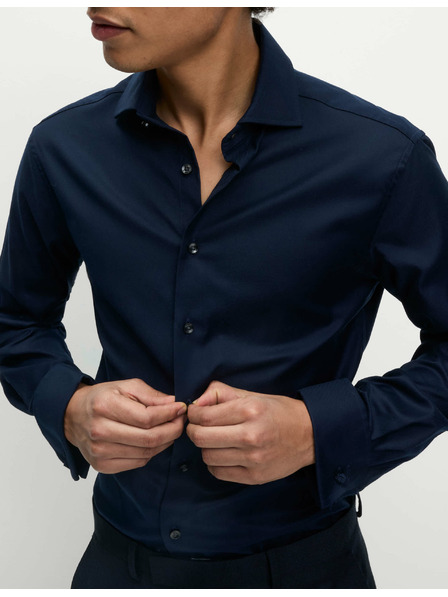 Marks & Spencer Twill-Slim-Fit-Hemd aus Luxusbaumwolle mit Doppelmanschette von Marks & Spencer, marineblau
