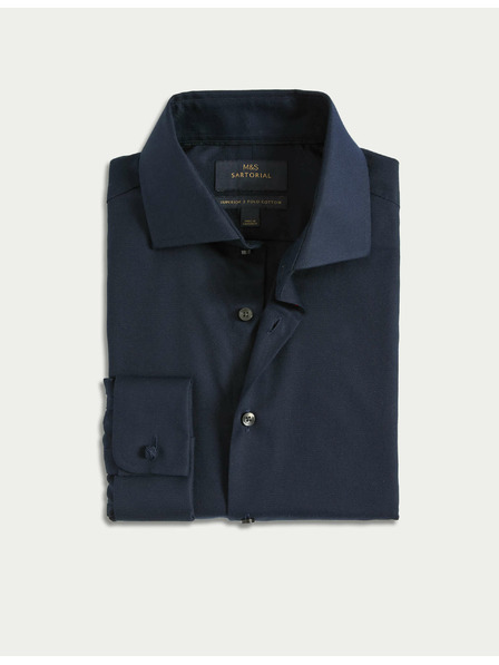 Marks & Spencer Twill-Slim-Fit-Hemd aus Luxusbaumwolle mit Doppelmanschette von Marks & Spencer, marineblau