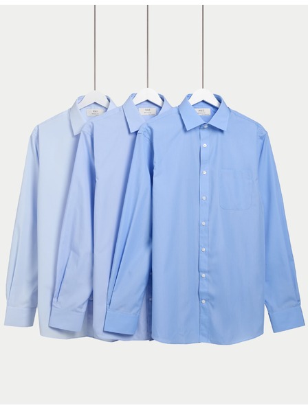 Marks & Spencer Langarmhemd im normalen Schnitt, 3er-Pack von Marks & Spencer, blau