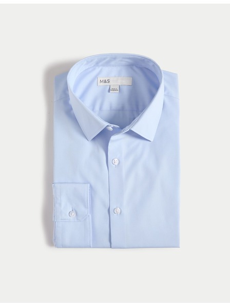 Marks & Spencer Schmales Hemd aus Baumwollmischung mit bügelfreier Behandlung von Marks & Spencer, blau