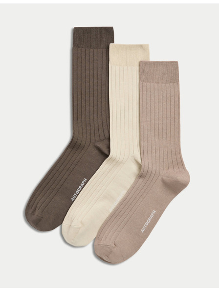 Marks & Spencer 3er-Pack gerippte Socken mit hohem Anteil ägyptischer Baumwolle von Marks & Spencer, braun