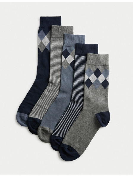 Marks & Spencer 5er-Pack Argyle Cool & Fresh™ Socken mit hohem Baumwollanteil von Marks & Spencer, blau