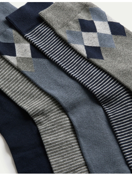 Marks & Spencer 5er-Pack Argyle Cool & Fresh™ Socken mit hohem Baumwollanteil von Marks & Spencer, blau