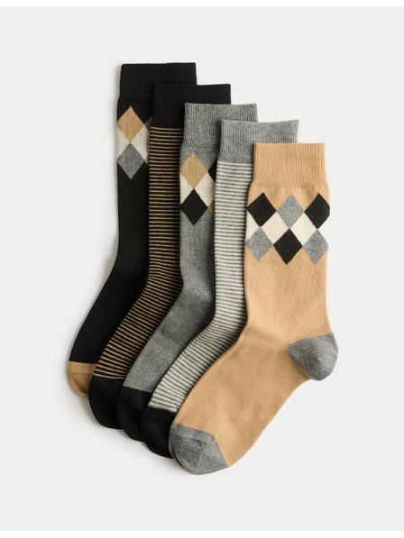 Marks & Spencer 5 Paar Cool and Fresh Argyle R Baumwollsocken von Marks & Spencer, beige