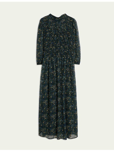 Marks & Spencer Blumenbedruckte geraffte Midaxi-Kleid mit betonter Taille von Marks & Spencer in Schwarz