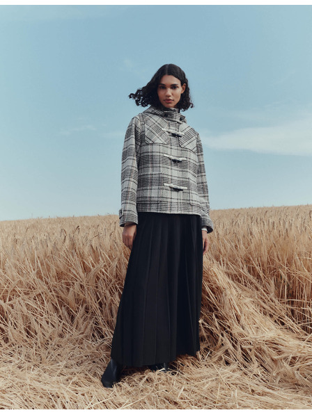 Marks & Spencer Karierter Wollmantel mit Kapuze von Marks & Spencer in Beige