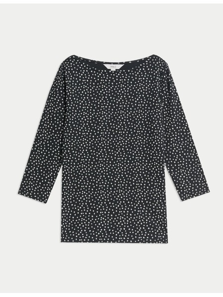 Marks & Spencer Top aus reiner Baumwolle mit Bootausschnitt und Druck, enger Schnitt von Marks & Spencer schwarz