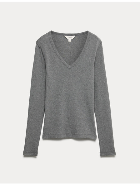 Marks & Spencer Gerippter V-Ausschnitt Top mit hohem Baumwollanteil von Marks & Spencer grau
