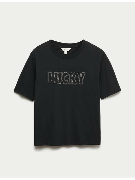 Marks & Spencer Verziertes Lucky T-Shirt aus reiner Baumwolle von Marks & Spencer in Schwarz