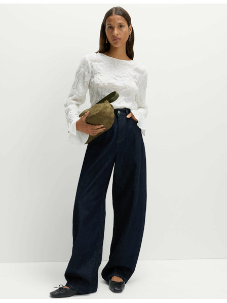 Marks & Spencer Spitzen-Strukturbluse mit rundem Ausschnitt Marks & Spencer creme