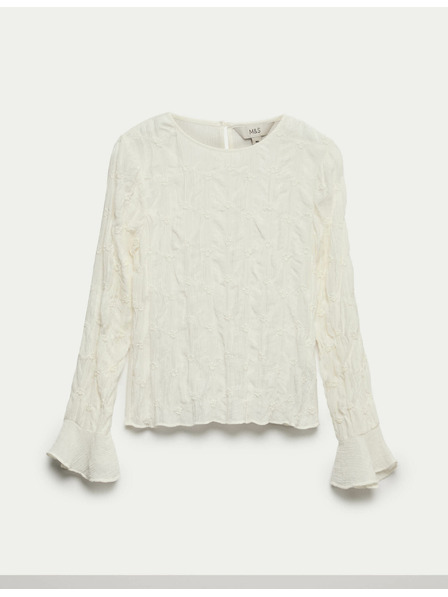 Marks & Spencer Spitzen-Strukturbluse mit rundem Ausschnitt Marks & Spencer creme