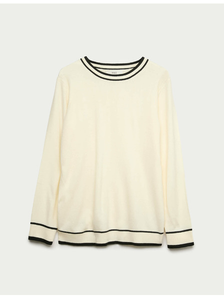 Marks & Spencer Außergewöhnlich weicher Pullover mit Rundhalsausschnitt und Kontrastbordüre von Marks & Spencer creme
