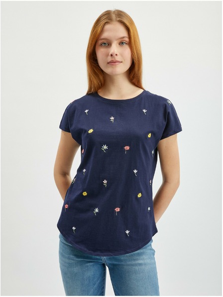 Orsay Dunkelblaues Damen T-Shirt mit Blumenmuster ORSAY