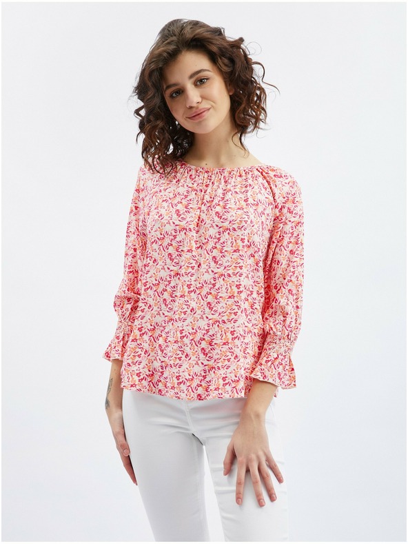 Orsay Rosa-orangefarbene Damen Blumenmuster Bluse ORSAY