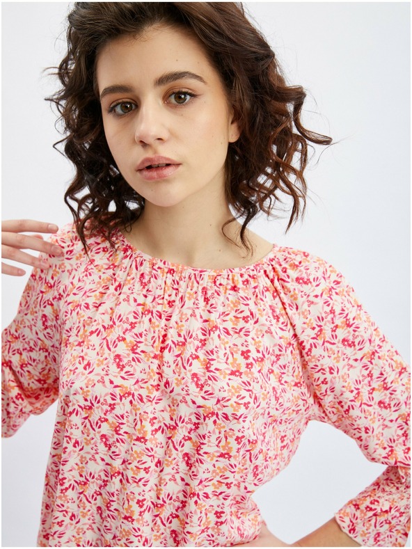 Orsay Rosa-orangefarbene Damen Blumenmuster Bluse ORSAY