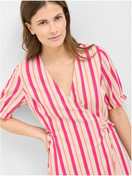 Orsay Rosa gestreiftes Leinen Wickelkleid ORSAY