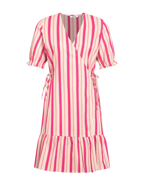 Orsay Rosa gestreiftes Leinen Wickelkleid ORSAY