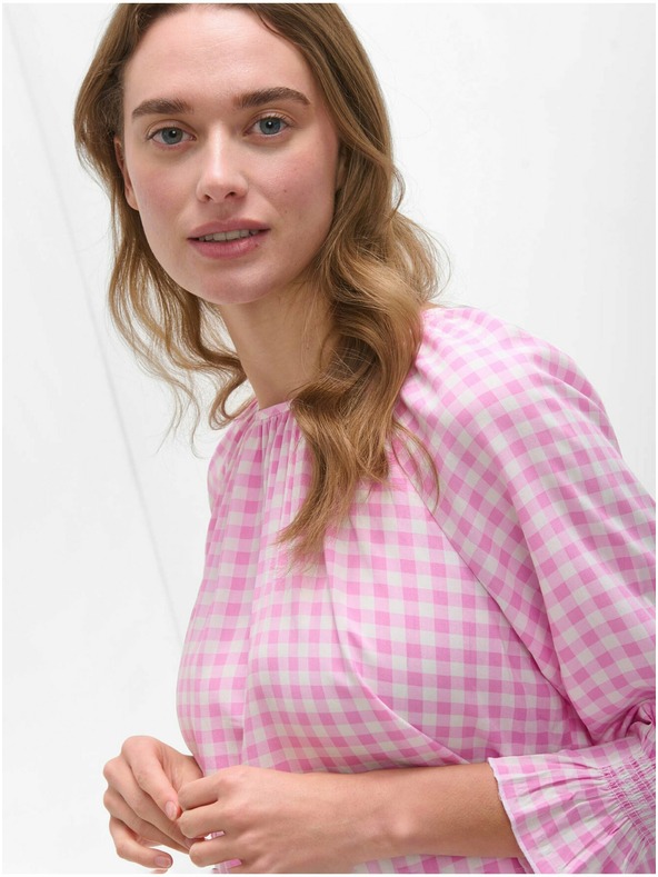 Orsay Rosa karierte Langarm-Bluse ORSAY