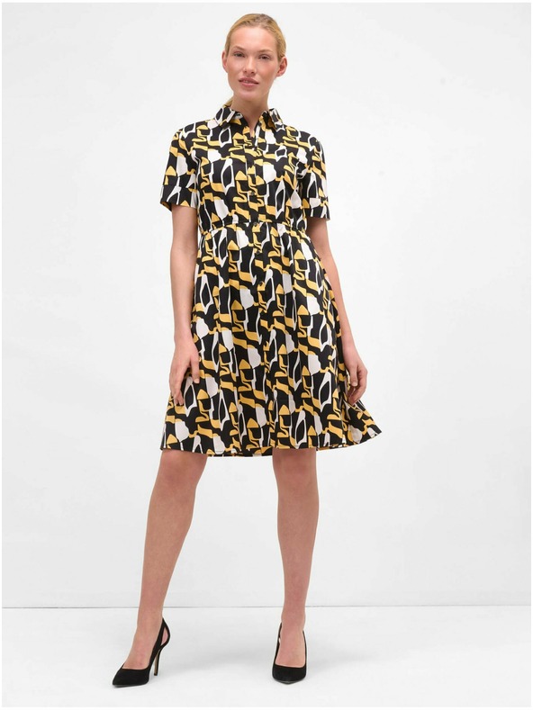 Orsay Gelb-schwarze gemusterte Hemdblusenkleid ORSAY