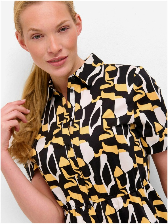 Orsay Gelb-schwarze gemusterte Hemdblusenkleid ORSAY