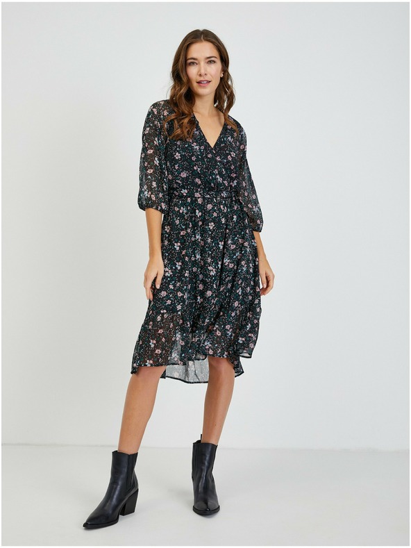 Orsay Schwarzes Damen-Blumenkleid mit Bindung ORSAY