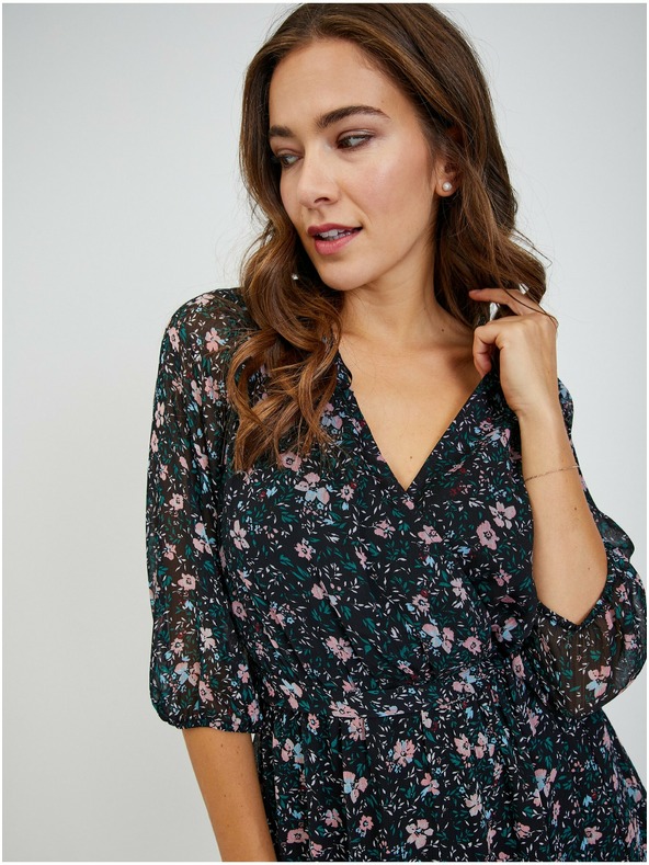 Orsay Schwarzes Damen-Blumenkleid mit Bindung ORSAY