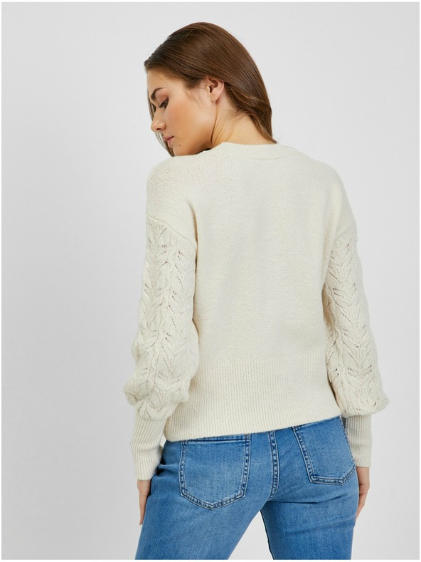 Orsay Cremefarbener gemusterter Damenpullover mit Ballonärmeln ORSAY