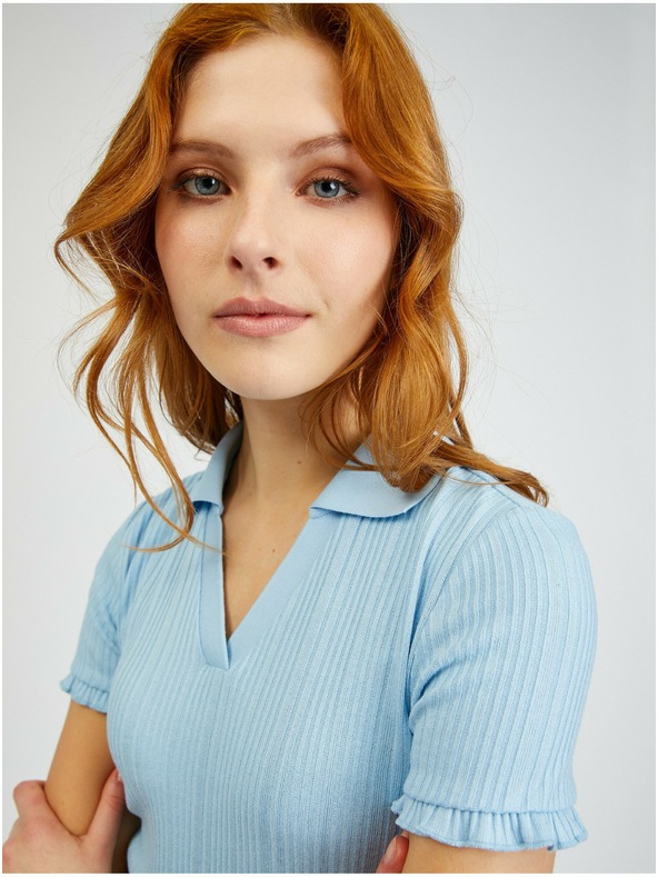 Orsay Hellblaues Damen-Ripp-Poloshirt ORSAY