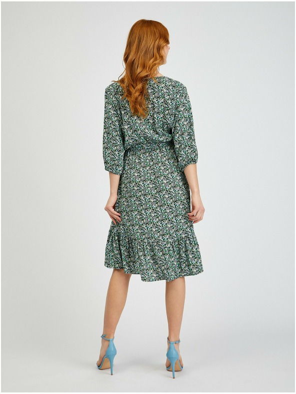 Orsay Grünes gemustertes Damenkleid mit Krawatte ORSAY