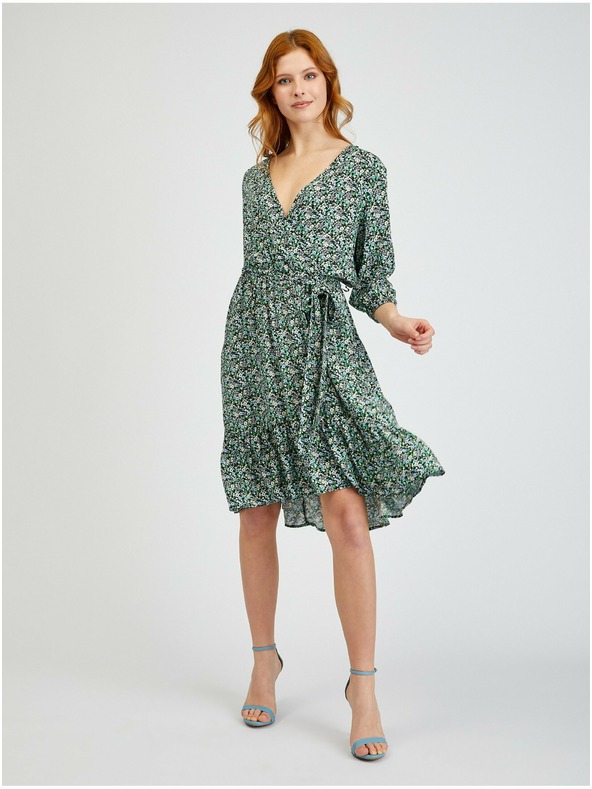 Orsay Grünes gemustertes Damenkleid mit Krawatte ORSAY