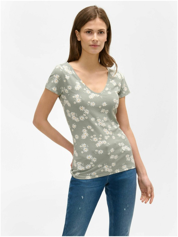 Orsay Hellgrünes T-Shirt mit Blumenmuster ORSAY