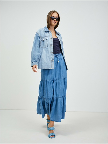 Orsay Blauer Maxirock aus Denim mit Rüschen ORSAY