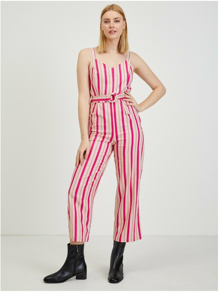 Orsay Beiger-rosafarbener Damen Leinen Overall ORSAY Los Angeles