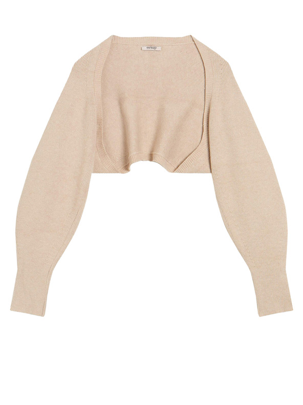Orsay Beiger gerippter kurzer Cardigan mit Ballonärmeln von ORSAY