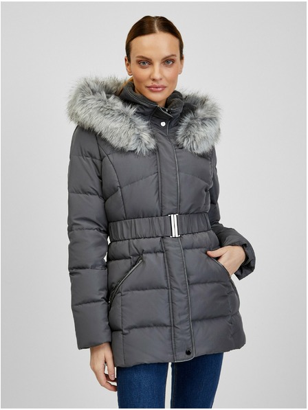 Orsay Dunkelgraue Damen-Winter-Steppjacke mit Gürtel ORSAY