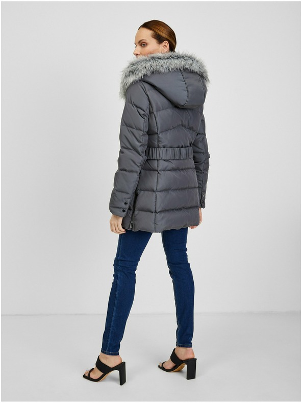 Orsay Dunkelgraue Damen-Winter-Steppjacke mit Gürtel ORSAY