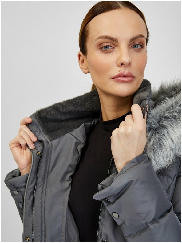Orsay Dunkelgraue Damen-Winter-Steppjacke mit Gürtel ORSAY
