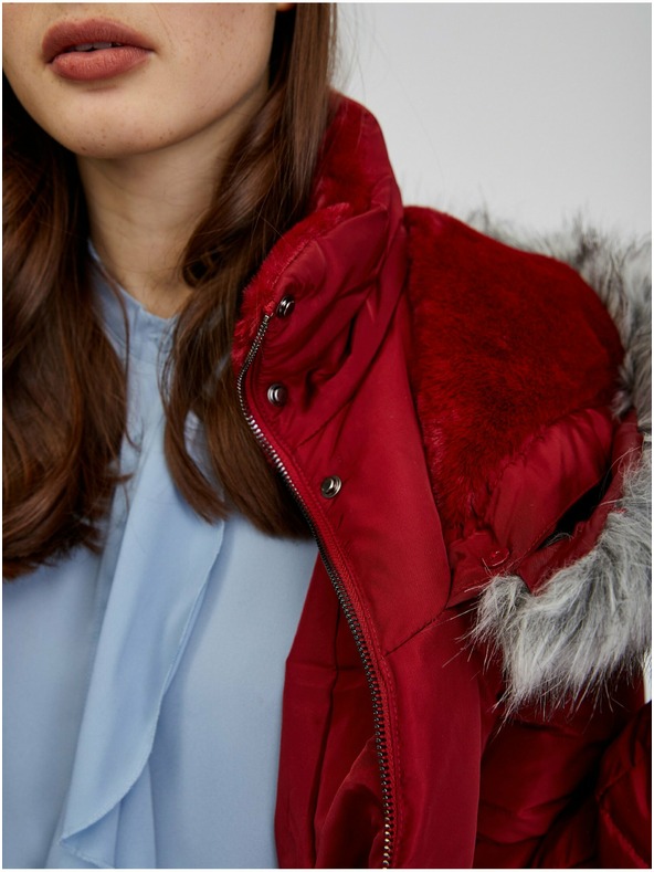 Orsay Burgunderroter Damen Daunen-Wintermantel mit Kapuze und Kunstpelz
